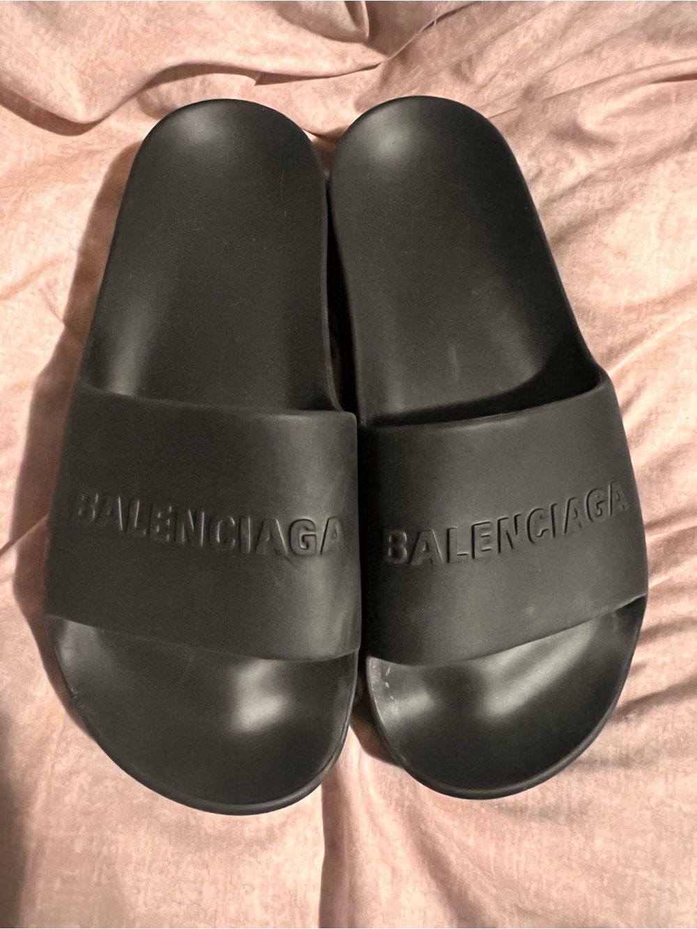 Balenciaga Black Embossed Logo Slide Sandals